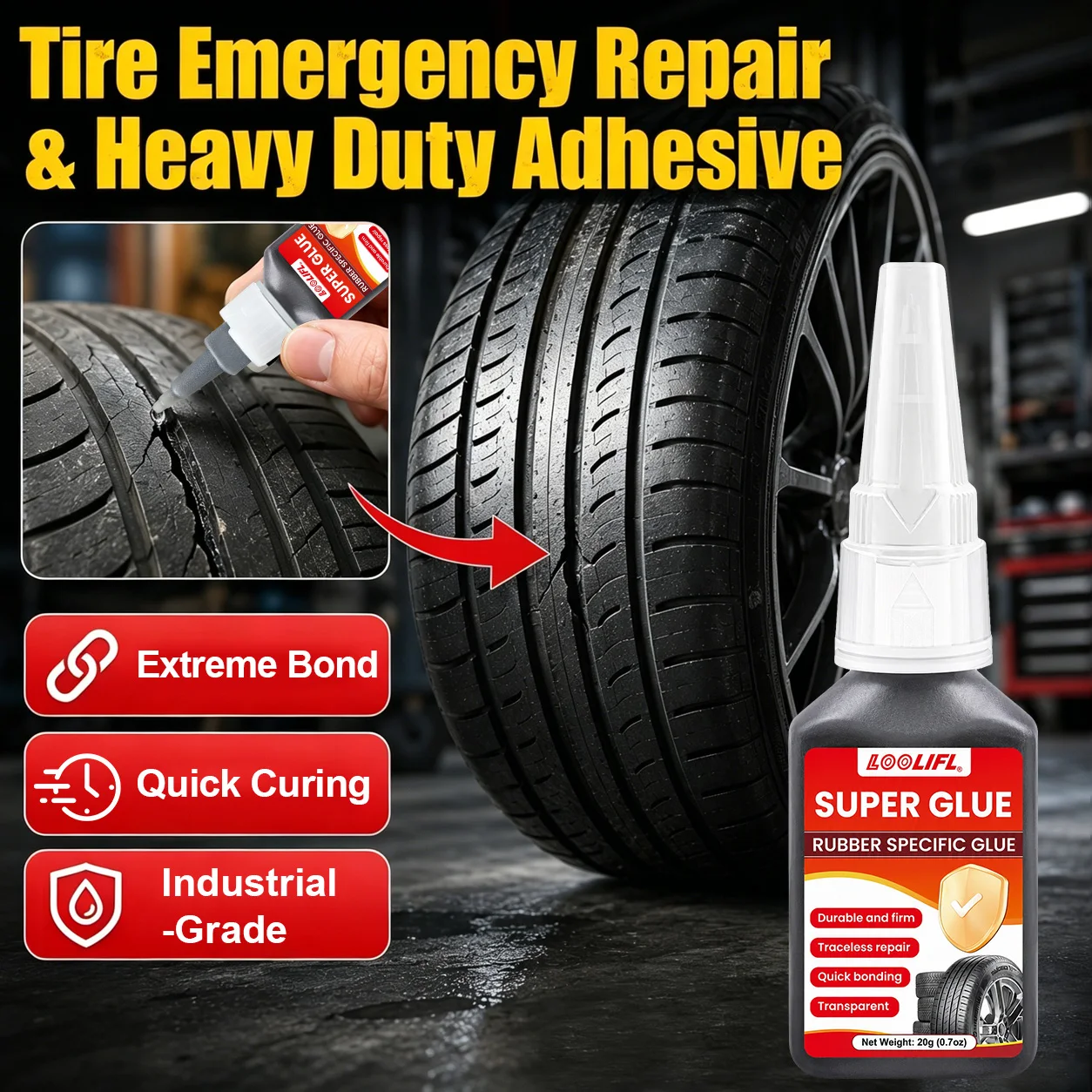 LOOLIFL 20g Rubber Super Glue Tire Adhesive for Car Motor Bike Tyre Shoe Sole Elastic Rubber Waterproof Repair Glue
LOOLIFL 20g Rubber Super Glue Tire Adhesive for Car Motor Bike Tyre Shoe Sole Elastic Rubber Waterproof Repair Glue