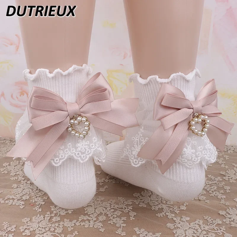 Handmade Sweet Cute Socks Women Lace Pearl Heart Pendant Back Bow White Designer Socks Soft Girl Sock Female Black Lolita Socks
Handmade Sweet Cute Socks Women Lace Pearl Heart Pendant Back Bow White Designer Socks Soft Girl Sock Female Black Lolita Socks