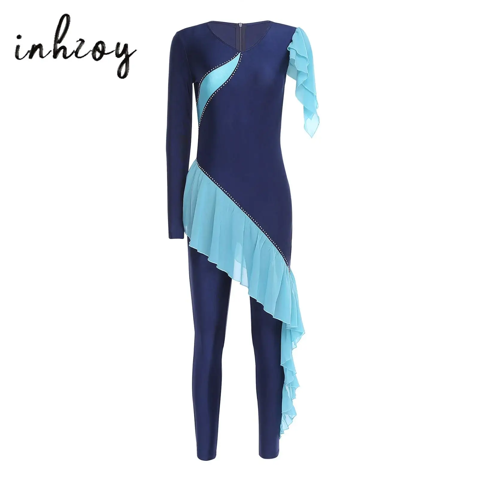 Womens Gymnastics Yoga Jumpsuit Asymmetrical Sleeve Cascading Ruffled Trims Rhinestones Leggings Bodysuit for Figure Skating
Womens Gymnastics Yoga Jumpsuit Asymmetrical Sleeve Cascading Ruffled Trims Rhinestones Leggings Bodysuit for Figure Skating