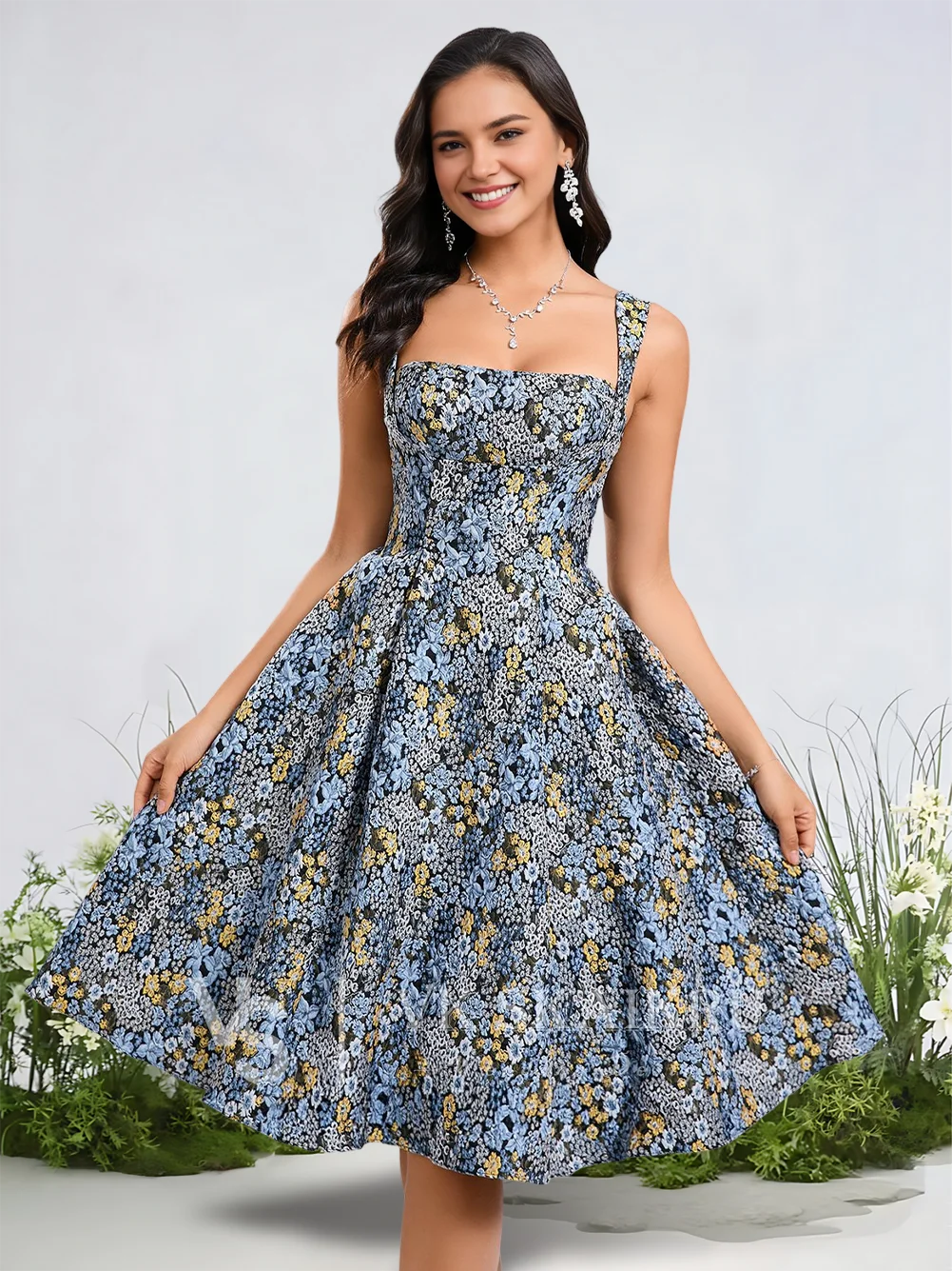 A Blue Floral Print Homecoming Dresses 2025 Elegant A-Line Square Jacquard Knee-Length Dress With Bow Details Prom Cocktail
A Blue Floral Print Homecoming Dresses 2025 Elegant A-Line Square Jacquard Knee-Length Dress With Bow Details Prom Cocktail