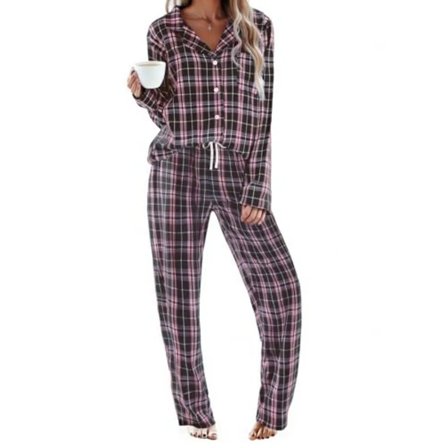 Womens Pajama Sets 2 Pcs Cotton Plaid Pjs Long Sleeve Sleepwear Button Down Lounge Set with Pockets
Womens Pajama Sets 2 Pcs Cotton Plaid Pjs Long Sleeve Sleepwear Button Down Lounge Set with Pockets
