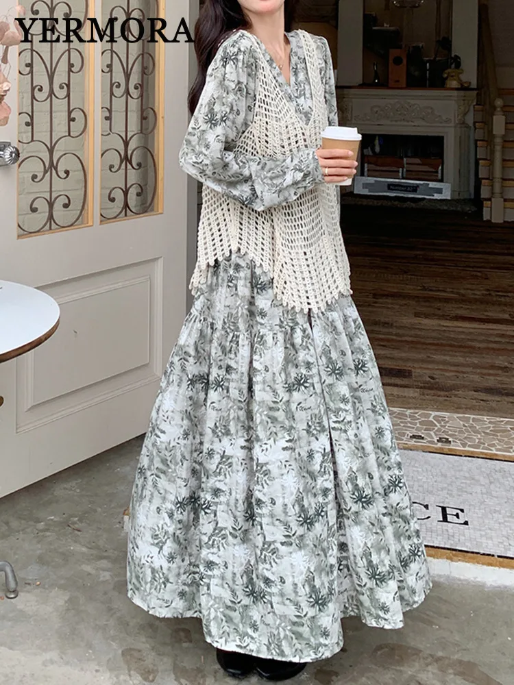 YERMORA Women Two Pieces Set Printed Casual Floral Dress V-neck Long Sleeve Loose Fashion Kniting Vest Spring Summer 2025 A716
YERMORA Women Two Pieces Set Printed Casual Floral Dress V-neck Long Sleeve Loose Fashion Kniting Vest Spring Summer 2025 A716