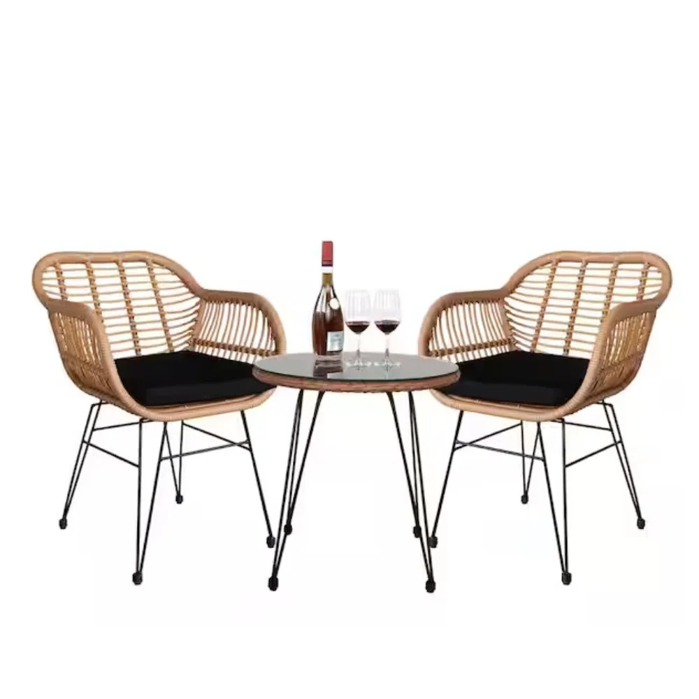3 Piece Wicker Patio Bistro Furniture Set, Includes 2 Rattan Chairs and Glass Top Table, Ideal for Porch, Outdoor, Backyard
3 Piece Wicker Patio Bistro Furniture Set, Includes 2 Rattan Chairs and Glass Top Table, Ideal for Porch, Outdoor, Backyard