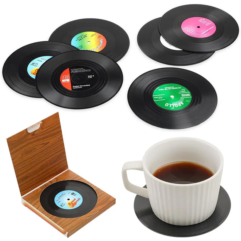 6 Pcs Vinyl Record Coasters Set Non-Slip Coasters for Drinks Retro Record Player Coasters for Music Lovers Kitchen Decoration
6 Pcs Vinyl Record Coasters Set Non-Slip Coasters for Drinks Retro Record Player Coasters for Music Lovers Kitchen Decoration