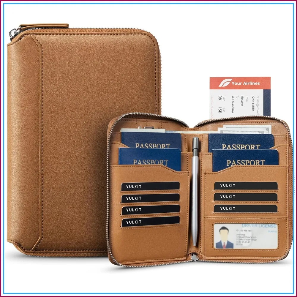 RFID Blocking Leather Passport Holder for 4-8 Passports, Family Travel Wallet with Zipper, Brown
RFID Blocking Leather Passport Holder for 4-8 Passports, Family Travel Wallet with Zipper, Brown