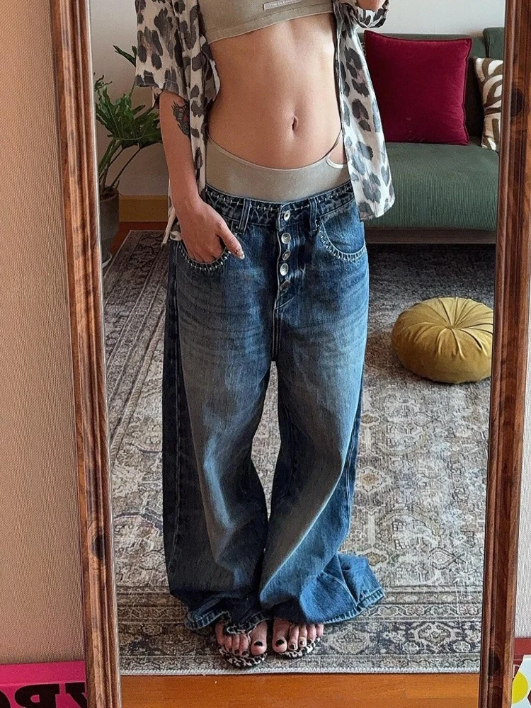 American Style Loose Lazy Loose Feeling Denim Pants Women's Retro Washed Multi-Button Drag Floor Wide Leg Pants
American Style Loose Lazy Loose Feeling Denim Pants Women's Retro Washed Multi-Button Drag Floor Wide Leg Pants