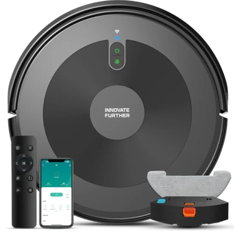 Robot Vacuum and Mop: 5000Pa 3-in-1 Robotic Vacuum for Hard Floor and Carpet, Black Plastic, Intelligent Navigation Quiet Slim
Robot Vacuum and Mop: 5000Pa 3-in-1 Robotic Vacuum for Hard Floor and Carpet, Black Plastic, Intelligent Navigation Quiet Slim