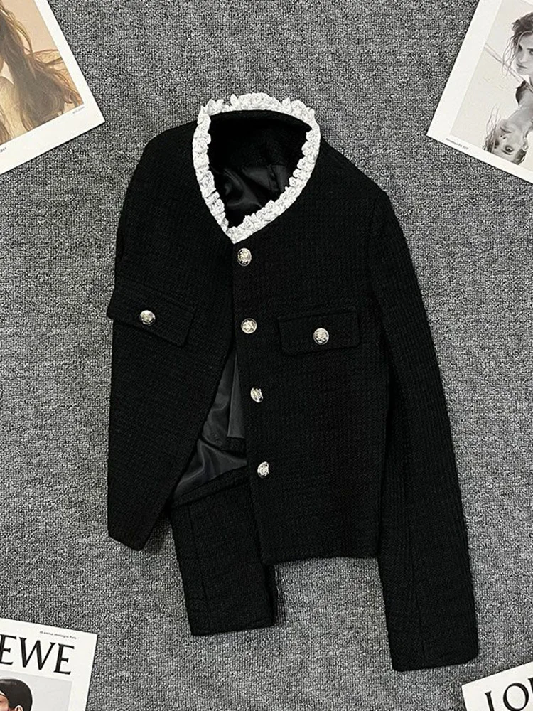 Elegant Slim Black Tweed Jackets Women Vintage Lace Patchwork Sweet Short Coat Casual Korean Long Sleeve O Neck Fall Winter Tops
Elegant Slim Black Tweed Jackets Women Vintage Lace Patchwork Sweet Short Coat Casual Korean Long Sleeve O Neck Fall Winter Tops
