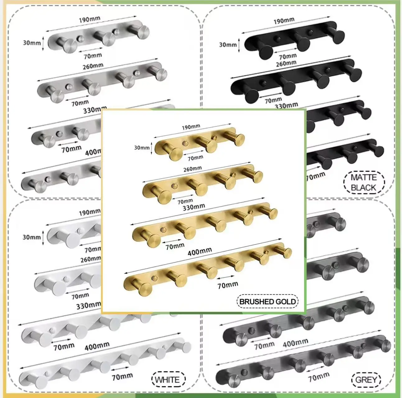 High Quality 3/4/5/6 Hooks Wall Mounted Hooks for Bath Kitchen Bedroom Robe Hook Black White Brushed Gold Grey Bathroom Hardware
High Quality 3/4/5/6 Hooks Wall Mounted Hooks for Bath Kitchen Bedroom Robe Hook Black White Brushed Gold Grey Bathroom Hardware