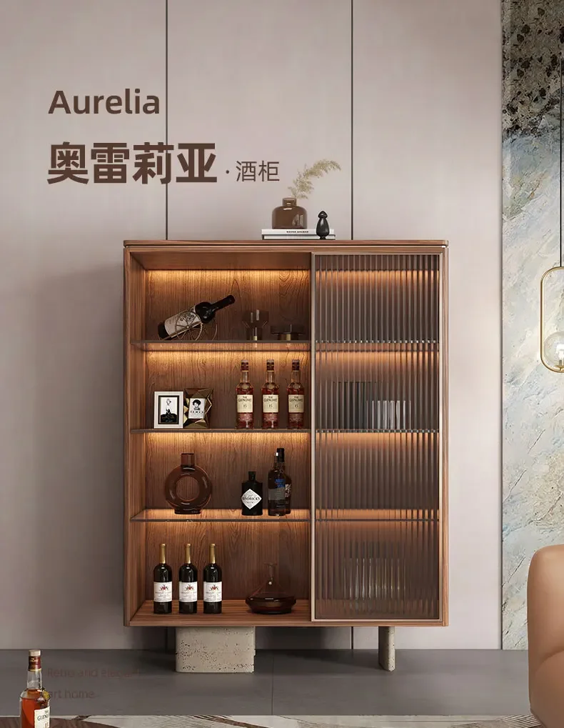 Walnut wine cabinet light luxury high-end dining side cabinet living room wall storage glass wine cabinet
Walnut wine cabinet light luxury high-end dining side cabinet living room wall storage glass wine cabinet