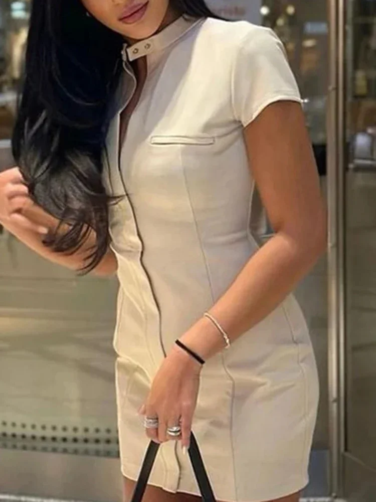 Stylish Hollow Out Zipper Mini Dress with Short Sleeve Women Summer Pleated Hip Package Design Slim Fit Solid Vestido Dresses
Stylish Hollow Out Zipper Mini Dress with Short Sleeve Women Summer Pleated Hip Package Design Slim Fit Solid Vestido Dresses