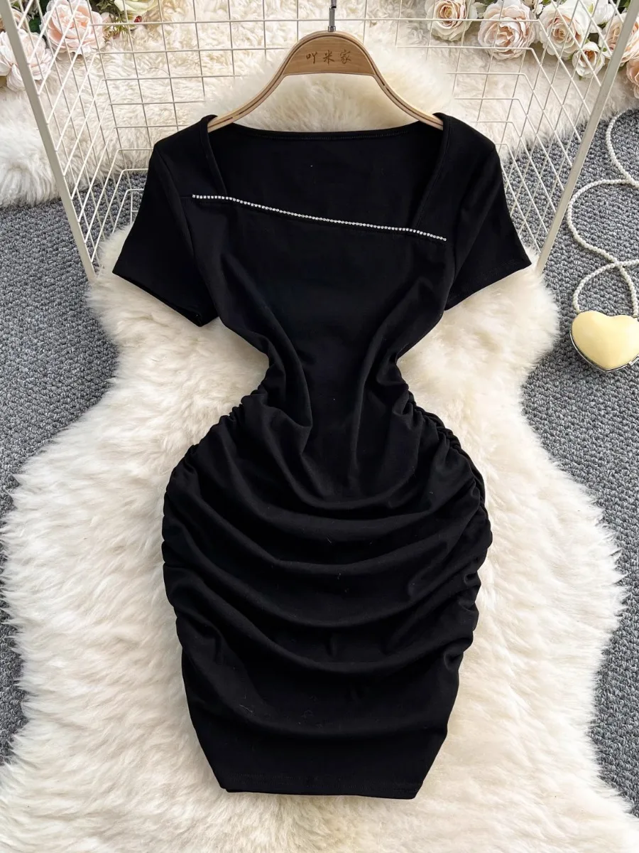 Foamlina Summer Personality Slant Neck Irregular Rhinestone Sexy Mini Dress Elastic Skinny Hip Tight Short Sleeve Bottom Dress
Foamlina Summer Personality Slant Neck Irregular Rhinestone Sexy Mini Dress Elastic Skinny Hip Tight Short Sleeve Bottom Dress