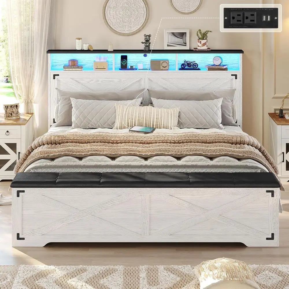 Queen Size Storage Ottoman Bed with Charging Station, LED Light, and Metal Slats, Walnut White
Queen Size Storage Ottoman Bed with Charging Station, LED Light, and Metal Slats, Walnut White