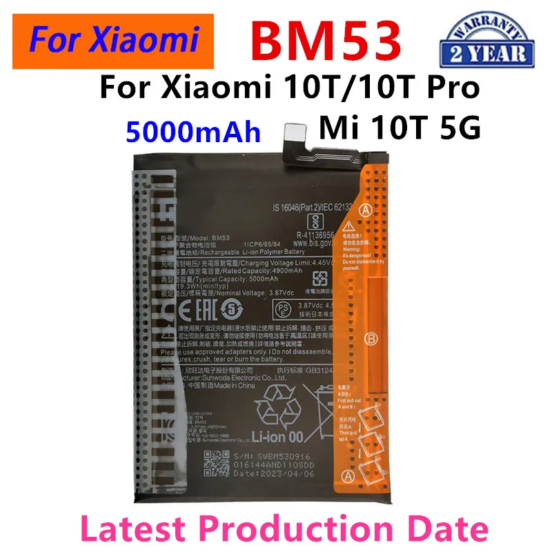 100% Orginal BM53 5000mAh Battery For Xiaomi 10T/10T Pro/ Mi 10T 5G Phone Replacement Batteries
100% Orginal BM53 5000mAh Battery For Xiaomi 10T/10T Pro/ Mi 10T 5G Phone Replacement Batteries