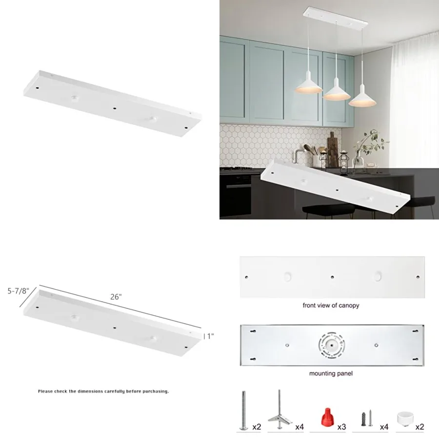 Three Pendant Light Linear Canopy Accessory Light Kit, 26 inch Flush Mount Cluster Canopy, Hanging 3 Lights with One Outlet Box
Three Pendant Light Linear Canopy Accessory Light Kit, 26 inch Flush Mount Cluster Canopy, Hanging 3 Lights with One Outlet Box