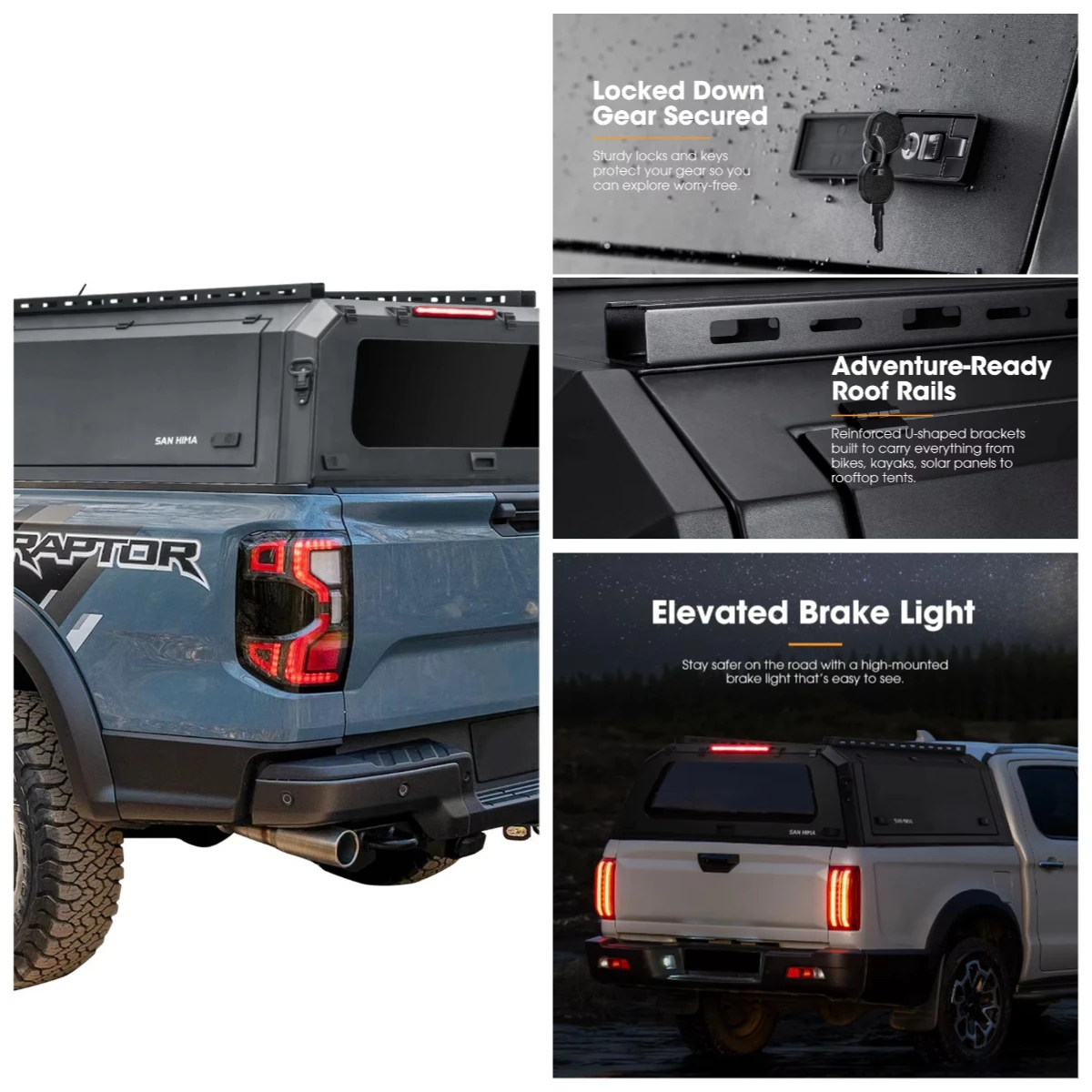 SAN HIMA 4x4 Waterproof Aluminum Alloy Steel Pickup Hardtop Topper Truck Ute Tub Canopy for Next-Gen Ranger 07/2022
SAN HIMA 4x4 Waterproof Aluminum Alloy Steel Pickup Hardtop Topper Truck Ute Tub Canopy for Next-Gen Ranger 07/2022