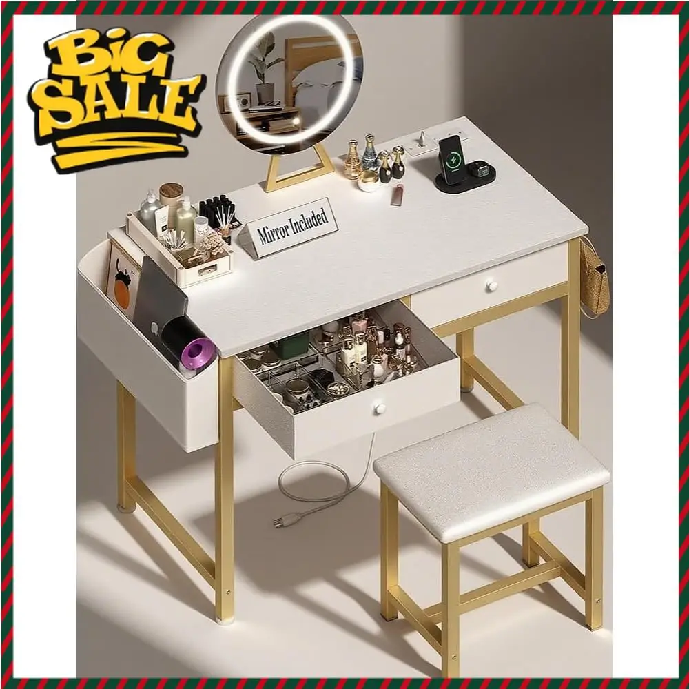 White and Gold Makeup Vanity Desk with Illuminated Mirror and Chair for Girls' BedroomLimited time
White and Gold Makeup Vanity Desk with Illuminated Mirror and Chair for Girls' BedroomLimited time