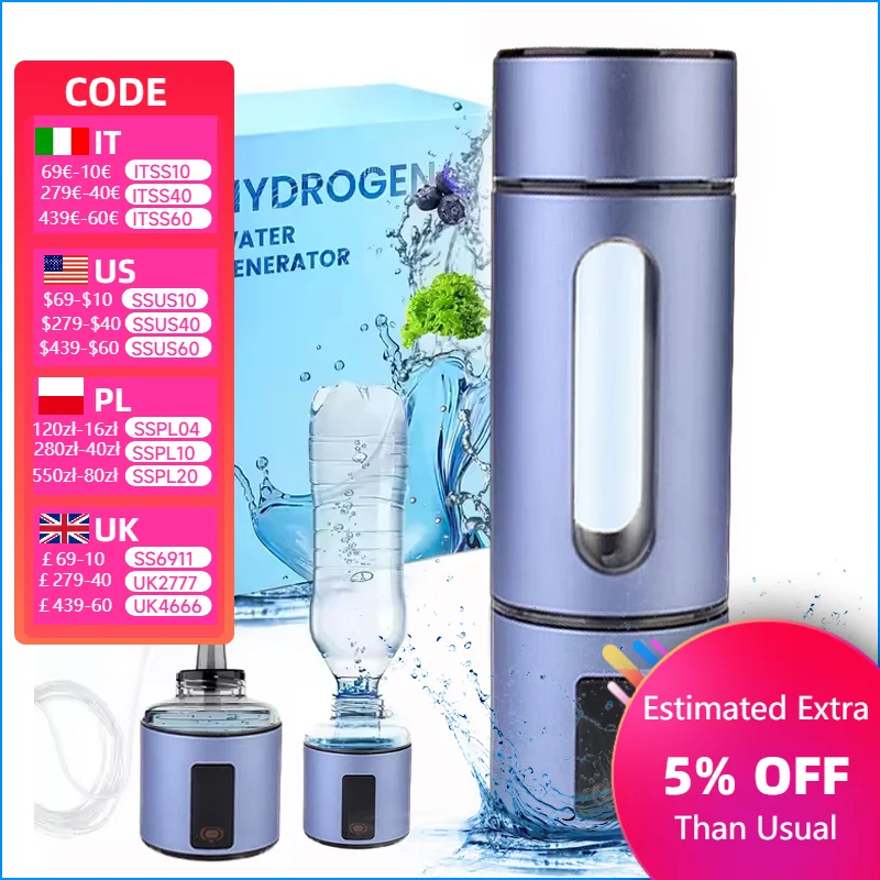 High Hydrogen 5000ppb Hydrogen Water Generator PEM Best Hydrogen Water Bottle With Portable Hydrogen Inhaler PPB Time Display
High Hydrogen 5000ppb Hydrogen Water Generator PEM Best Hydrogen Water Bottle With Portable Hydrogen Inhaler PPB Time Display