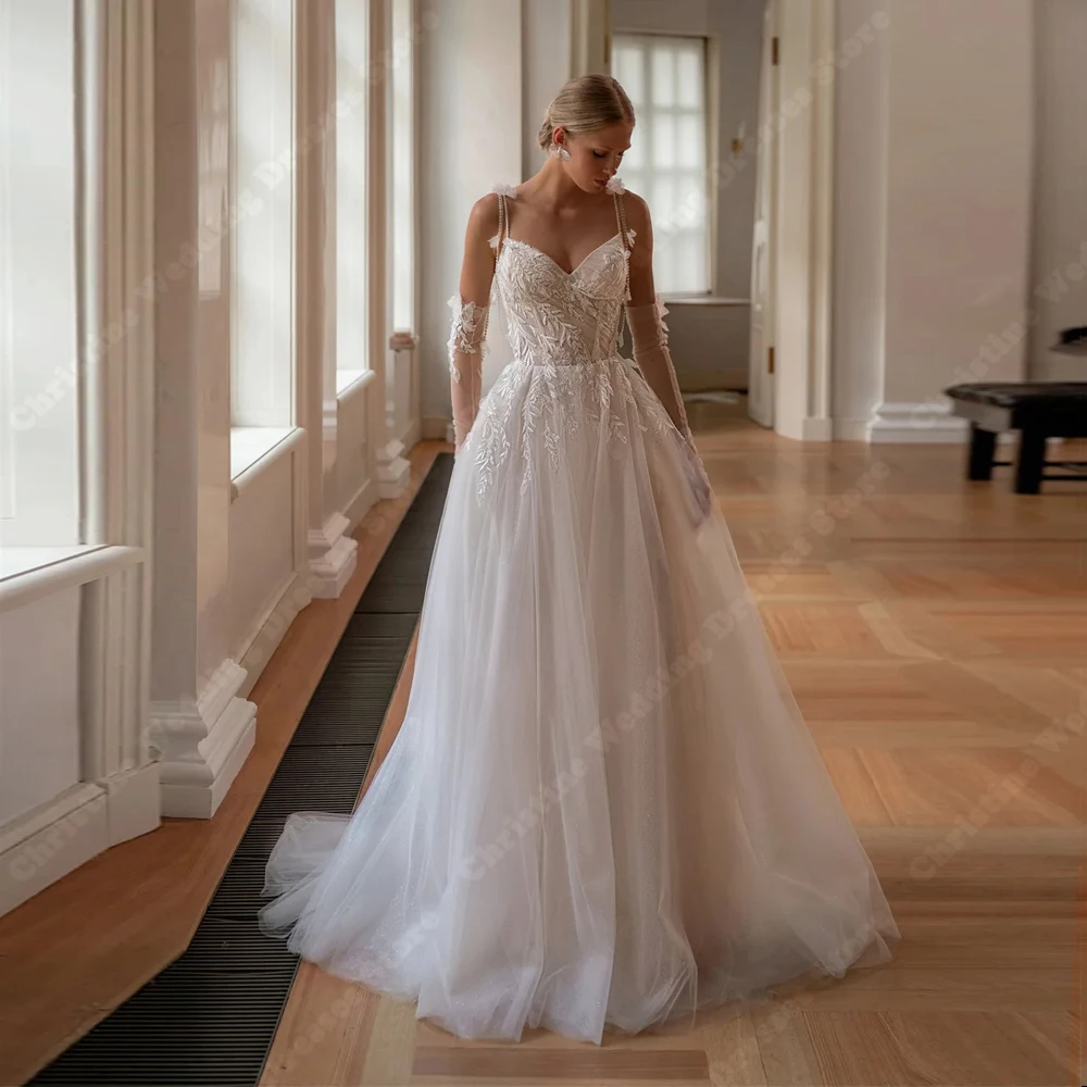 Sweetheart Collar Women Wedding Dresses Elegant Backless Tulle A-Line Bridal Gowns Without Gloves Vestidos De Novias Customized
Sweetheart Collar Women Wedding Dresses Elegant Backless Tulle A-Line Bridal Gowns Without Gloves Vestidos De Novias Customized