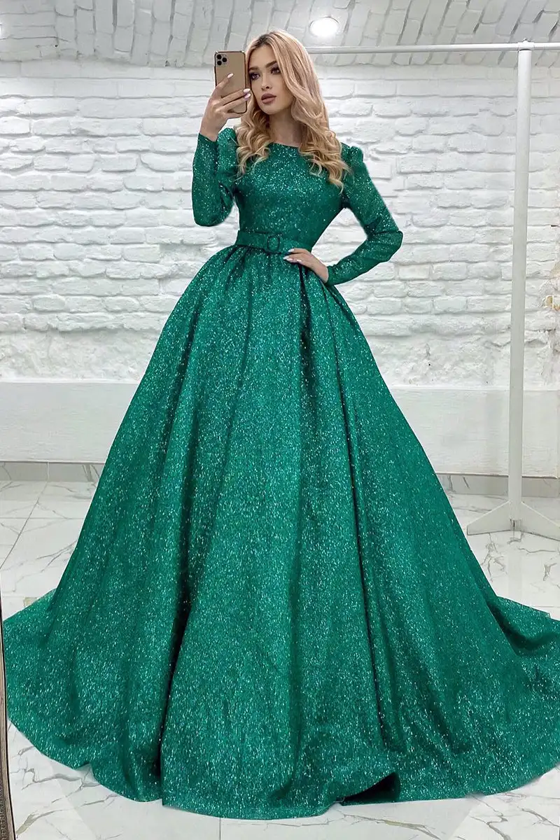 Bling Prom Dresses Sequined Glitters Full Sleeves with Belt Backless Ball Gowns Formal Party Women Special Occasion Gowns
Bling Prom Dresses Sequined Glitters Full Sleeves with Belt Backless Ball Gowns Formal Party Women Special Occasion Gowns