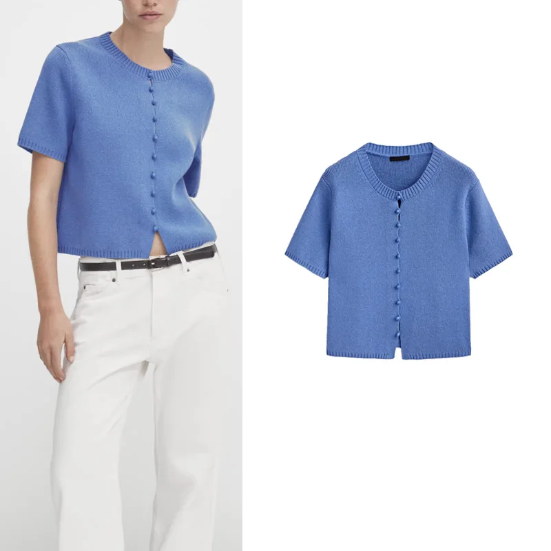 MD Women's Fashion 2024 Button-Up Short Knitted Sweater Blue Mixed-Fiber Ladylike Style Regular-Length Sleeveless Top
MD Women's Fashion 2024 Button-Up Short Knitted Sweater Blue Mixed-Fiber Ladylike Style Regular-Length Sleeveless Top