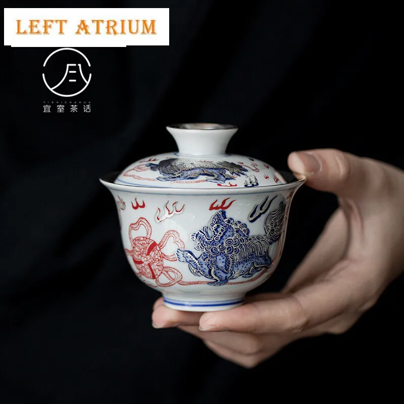 150ml Handamde 999 Sterling Silver Gilded Gaiwan Chinese Lion Awakening Tea Tureen Tea Maker Cover Bowl Tea Items Collection
150ml Handamde 999 Sterling Silver Gilded Gaiwan Chinese Lion Awakening Tea Tureen Tea Maker Cover Bowl Tea Items Collection