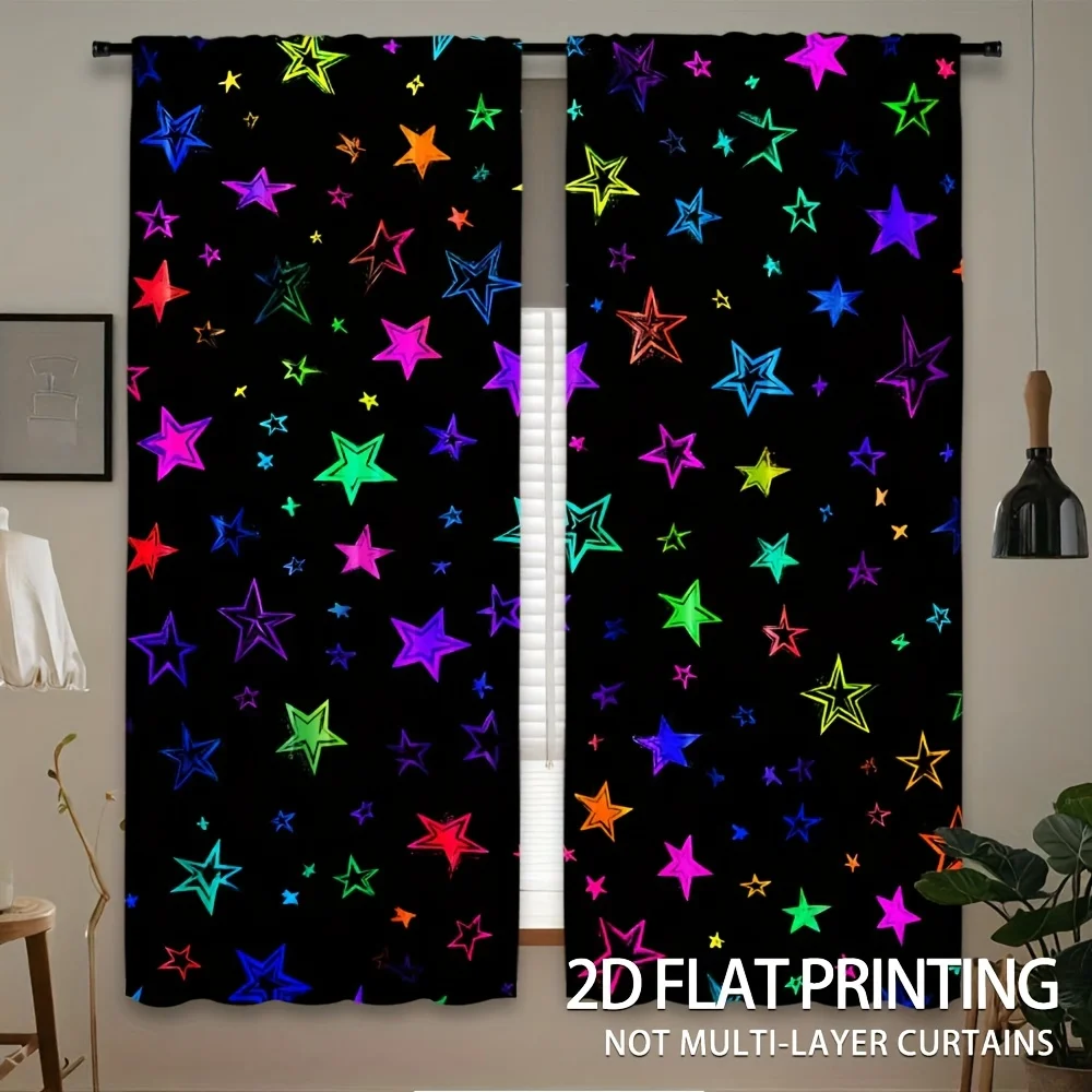 2pcs Colorful Star Curtains Neon Rainbow Pattern Print Drape Kids Room Party Window Treatment Vibrant Home Decor Panels
2pcs Colorful Star Curtains Neon Rainbow Pattern Print Drape Kids Room Party Window Treatment Vibrant Home Decor Panels