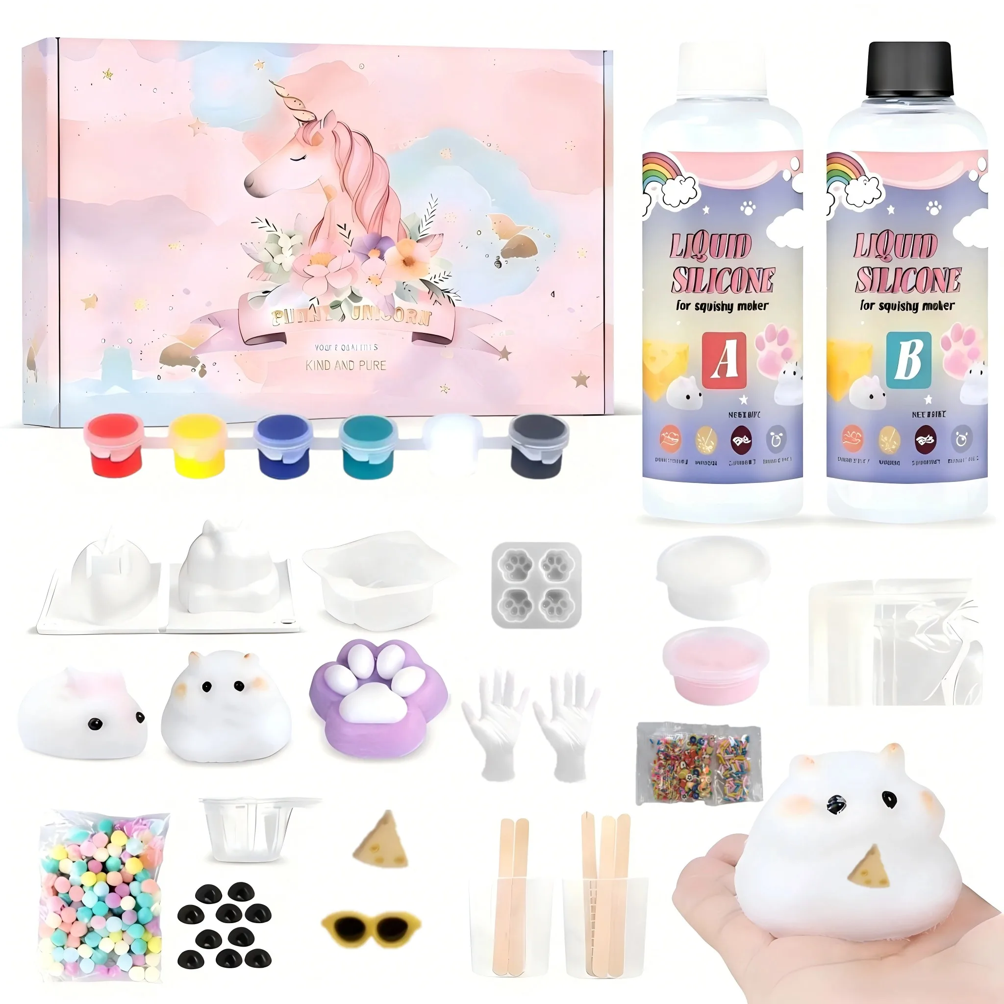 Набор для создания милых игрушек-сквишей Taba: 18 унций жидкого силикона для самостоятельного изготовления сквишей, DIY набор Taba с хомяком и кроликом
Набор для создания милых игрушек-сквишей Taba: 18 унций жидкого силикона для самостоятельного изготовления сквишей, DIY набор Taba с хомяком и кроликом