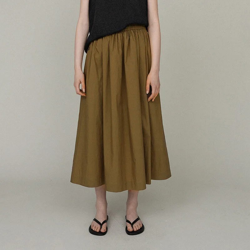Retro Olive Green Loose Women Skirt Summer New Lyocell Cotton Ladies Button Pockets Elastic Waist Mid-Length Umbrella Skirts
Retro Olive Green Loose Women Skirt Summer New Lyocell Cotton Ladies Button Pockets Elastic Waist Mid-Length Umbrella Skirts