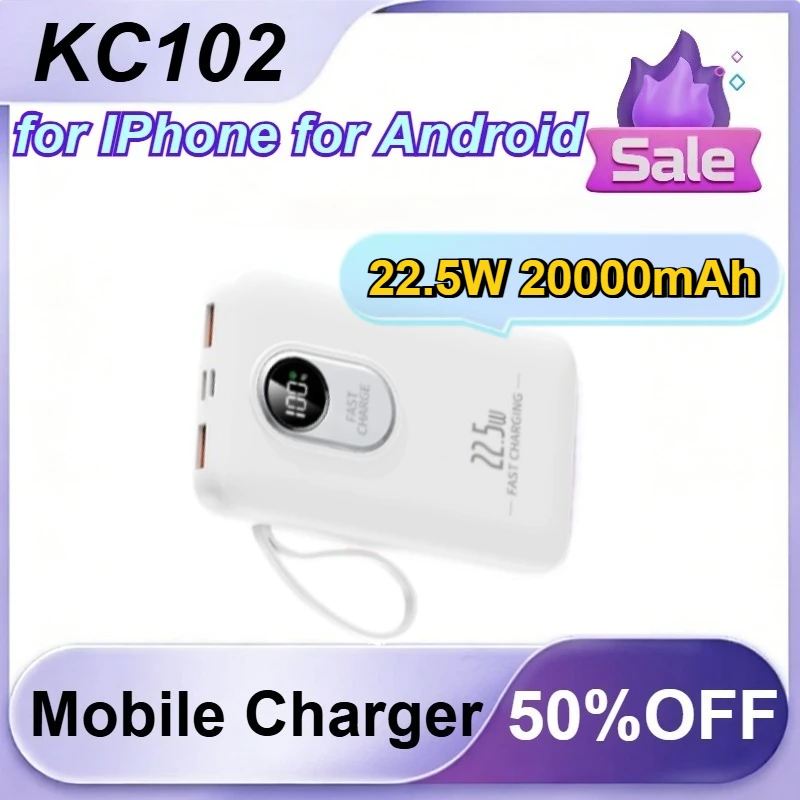 KC102 22.5W 20000mAh for IPhone for Android Phone Large Capacity PowerBank Power Bank with Four Built-in Cables
KC102 22.5W 20000mAh for IPhone for Android Phone Large Capacity PowerBank Power Bank with Four Built-in Cables