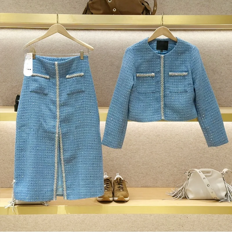 Blue Tweed Set with Split Skirt And Top Elegant Style for Women in Their 30s Autumn Wear Polyester Fabric Long Sleeve
Blue Tweed Set with Split Skirt And Top Elegant Style for Women in Their 30s Autumn Wear Polyester Fabric Long Sleeve