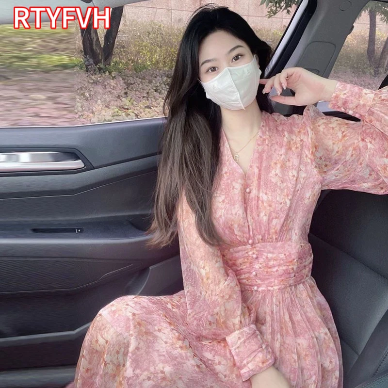 Vintage Clothing V-Neck Dresses Print Korean Style Fashion New Long Sleeve Chiffon Dress Women Pink Vestidos Clothes Summer 2024
Vintage Clothing V-Neck Dresses Print Korean Style Fashion New Long Sleeve Chiffon Dress Women Pink Vestidos Clothes Summer 2024