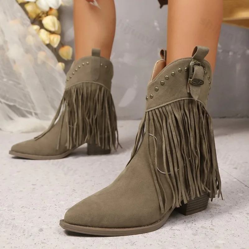 Women Ankle Boots Autumn 2026 Suede Chelsea Boots Pointed Toe Tassel High Heel Shoe Rivet Fashion Retro Cowboy Boots Botas Mujer
Women Ankle Boots Autumn 2026 Suede Chelsea Boots Pointed Toe Tassel High Heel Shoe Rivet Fashion Retro Cowboy Boots Botas Mujer