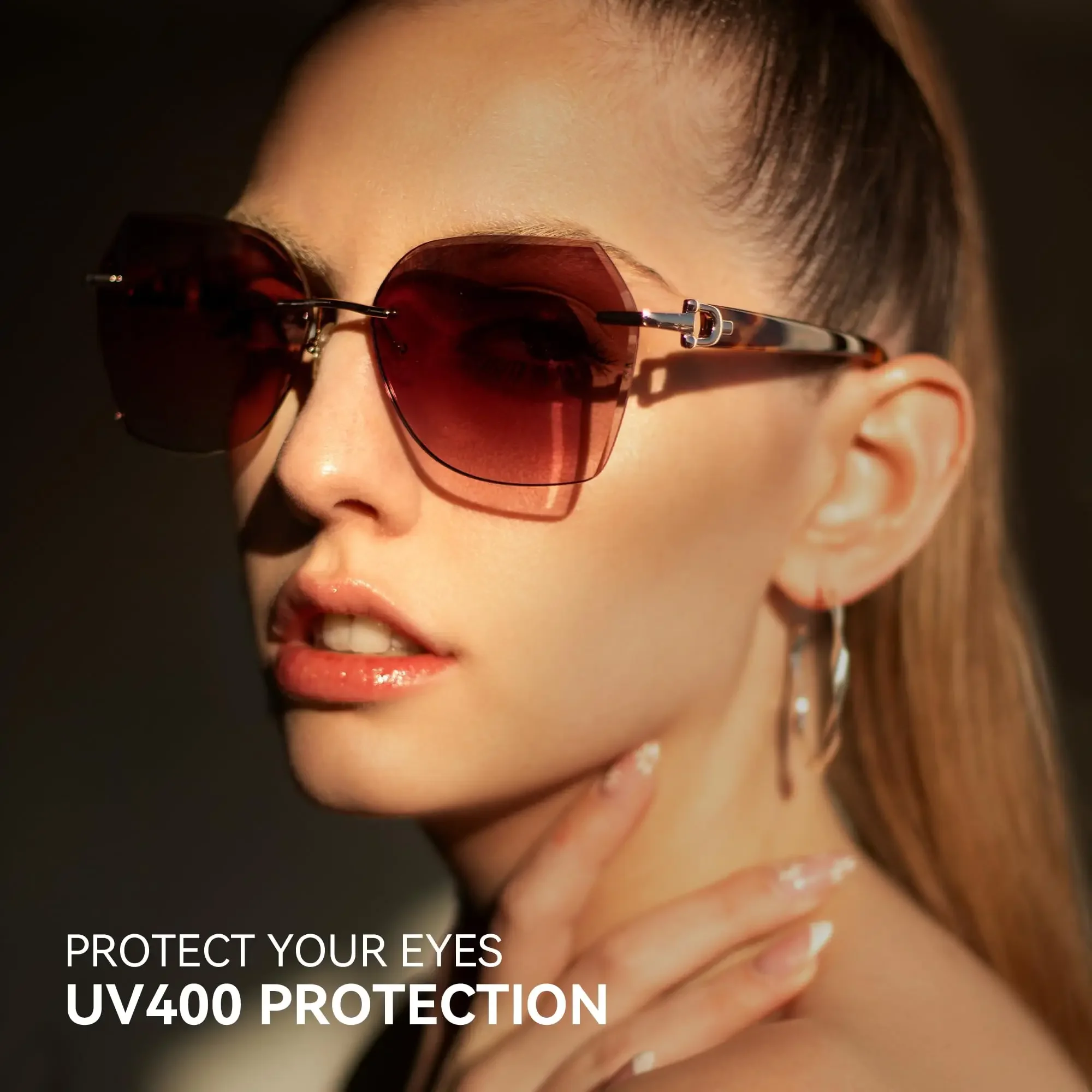 BLUEMOKY UV400 Protection Oversized Sunglasses for Women Rimless Geometric Diamond Cutting Gradient Lens Trendy Daily Long Time
BLUEMOKY UV400 Protection Oversized Sunglasses for Women Rimless Geometric Diamond Cutting Gradient Lens Trendy Daily Long Time