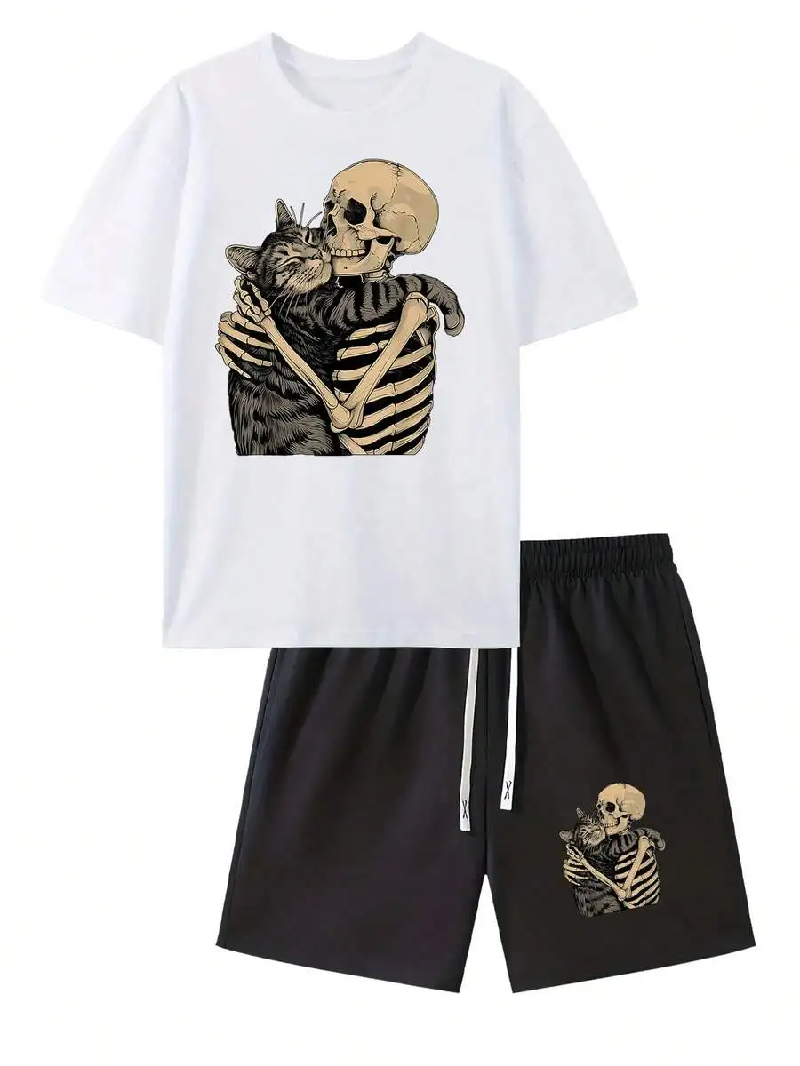 Skull Cat Hug Print Mens Short Sleeve T-Shirt And Shorts 2-Piece Set Casual Summer Outfit
Skull Cat Hug Print Mens Short Sleeve T-Shirt And Shorts 2-Piece Set Casual Summer Outfit