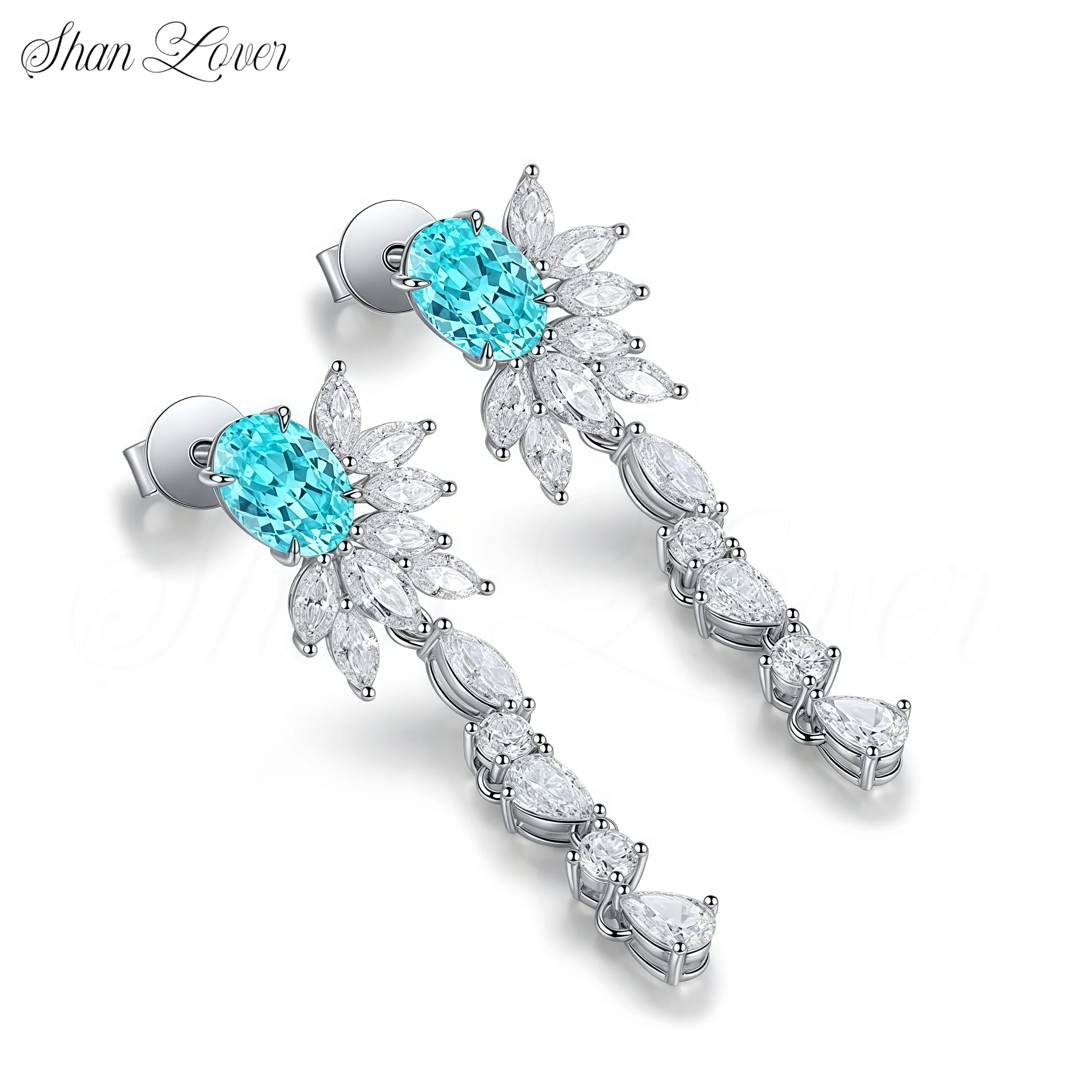 ShanLover Brand MGI Top Grade Lab Grown Gemstones Blue Paraiba Tourmaline Stud Earring 925 Sterling Silver Drop Earrings Jewelry
ShanLover Brand MGI Top Grade Lab Grown Gemstones Blue Paraiba Tourmaline Stud Earring 925 Sterling Silver Drop Earrings Jewelry