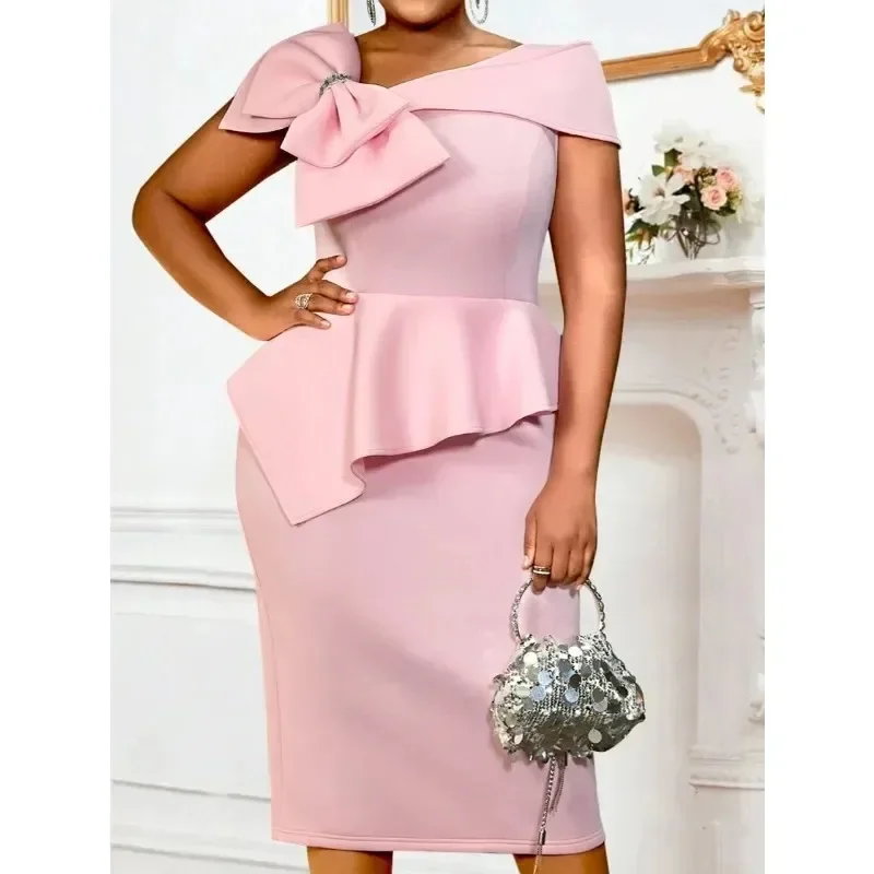Pink Bodycon Dresses Off Shoulder Big Bow Sleeveless Knee Length Wedding Guest Birthday Female Gowns Outfits African Dresses
Pink Bodycon Dresses Off Shoulder Big Bow Sleeveless Knee Length Wedding Guest Birthday Female Gowns Outfits African Dresses