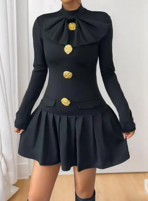 Women's Dress Autumn 2025 New Elegant and Sweet Style Bow Button Decoration Half High Neck Long Sleeved Dress
Women's Dress Autumn 2025 New Elegant and Sweet Style Bow Button Decoration Half High Neck Long Sleeved Dress