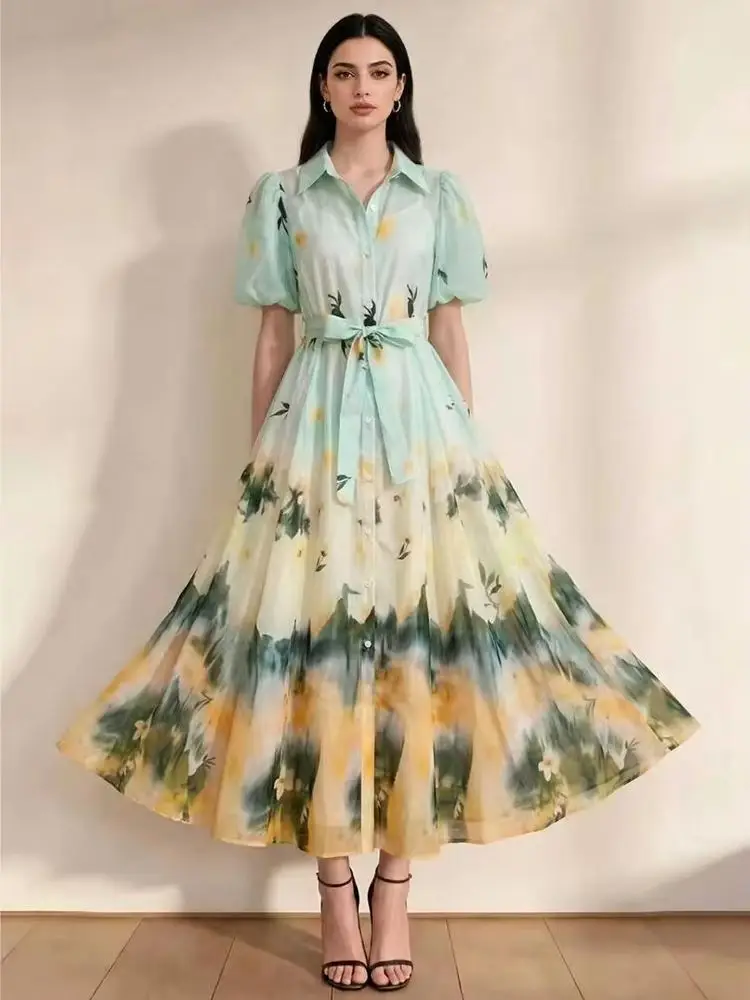 Vintage Tie Dye Shirt Dress Women Summer Floral Print Puff Sleeve Belted Midi Dress Boho Beach Holiday Long Sundress Elegant
Vintage Tie Dye Shirt Dress Women Summer Floral Print Puff Sleeve Belted Midi Dress Boho Beach Holiday Long Sundress Elegant