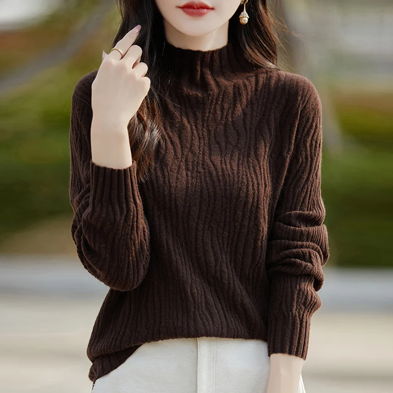 Long Sleeved Semi High Neck Knit Sweater Women Pullover for Autumn /Winter Retro Solid Soft Comfortable Fit Versatile Base Shirt
Long Sleeved Semi High Neck Knit Sweater Women Pullover for Autumn /Winter Retro Solid Soft Comfortable Fit Versatile Base Shirt
