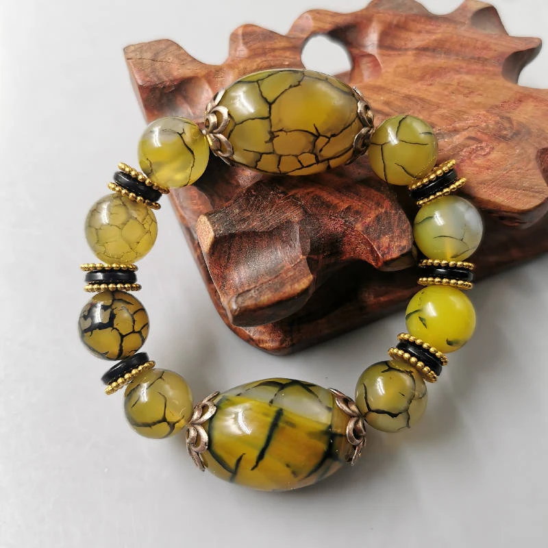 , Old Flower Drum , Vintage Tibetan Ethnic Style Agate Dzi Bead Bracelet
, Old Flower Drum , Vintage Tibetan Ethnic Style Agate Dzi Bead Bracelet