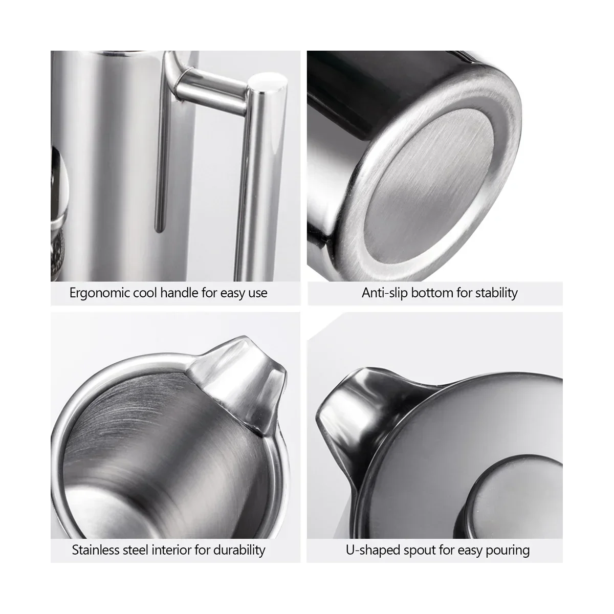 1200Ml Coffee Maker 304Stainless Steel Coffee Machine Double Wall French Press Insulated Coffee&Tea Brewing Pot
1200Ml Coffee Maker 304Stainless Steel Coffee Machine Double Wall French Press Insulated Coffee&Tea Brewing Pot