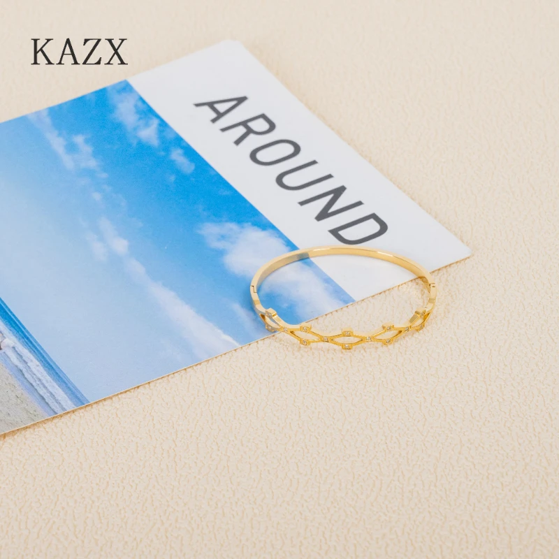 KAZX Twist Wave Zircon Bangle Bracelet Gold Plated Stainless Steel Waterproof Tarnish Resistant Jewelry Gift for Friends
KAZX Twist Wave Zircon Bangle Bracelet Gold Plated Stainless Steel Waterproof Tarnish Resistant Jewelry Gift for Friends