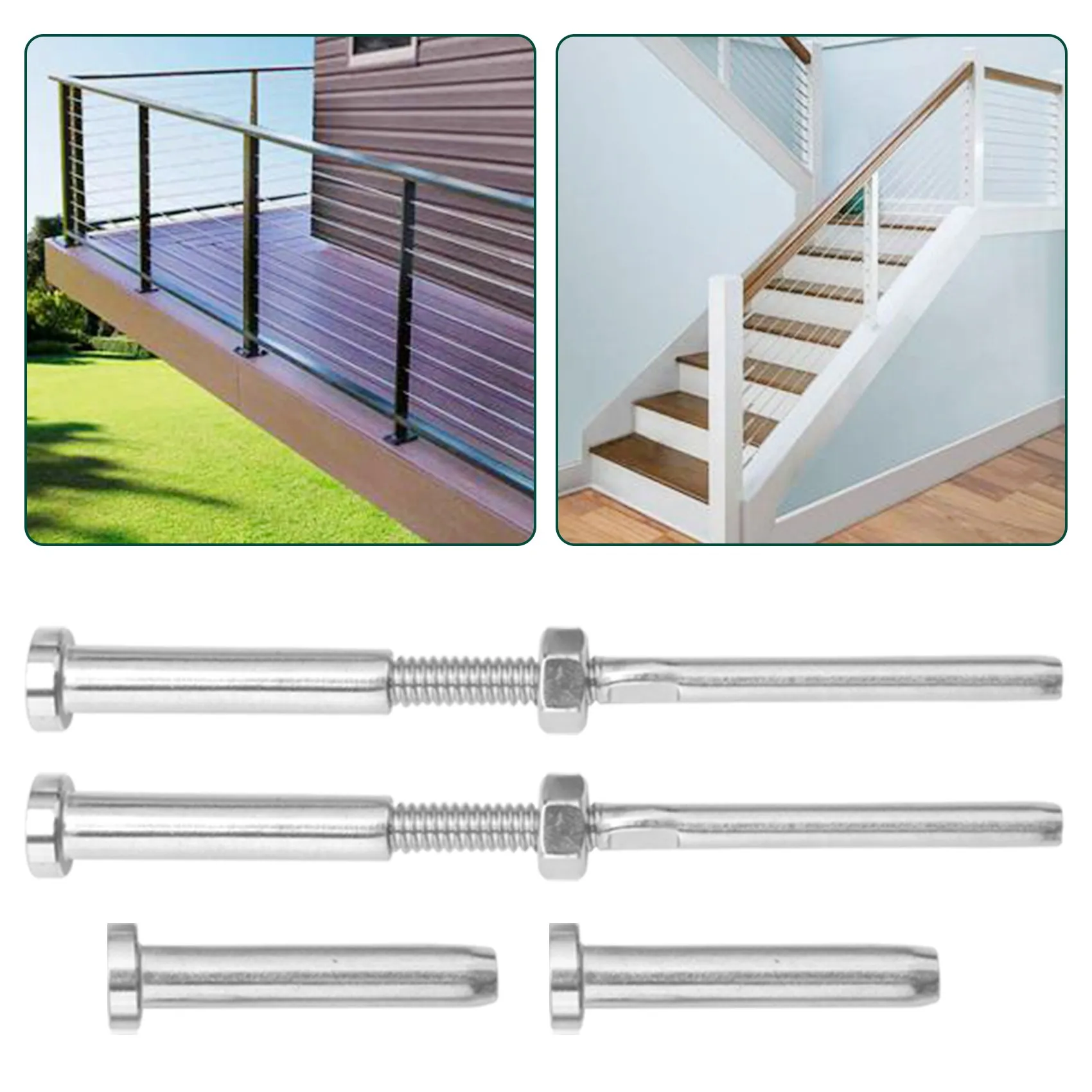 PA-Stemball Swage and Hex Threaded Stud Tension End Fitting Terminal Combination Pack for 1/8 Inch Cable Railing Kit
PA-Stemball Swage and Hex Threaded Stud Tension End Fitting Terminal Combination Pack for 1/8 Inch Cable Railing Kit