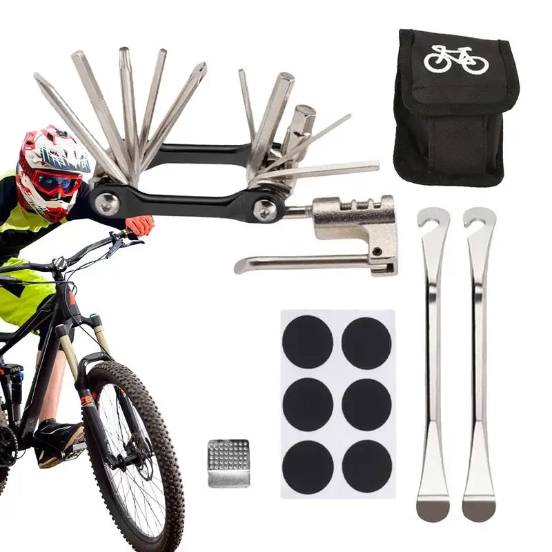 Набор инструментов для ремонта велосипеда, многофункциональный инструмент 11 в 1, в комплекте рычаги шин и патч для шин 
Набор инструментов для ремонта велосипеда, многофункциональный инструмент 11 в 1, в комплекте рычаги шин и патч для шин