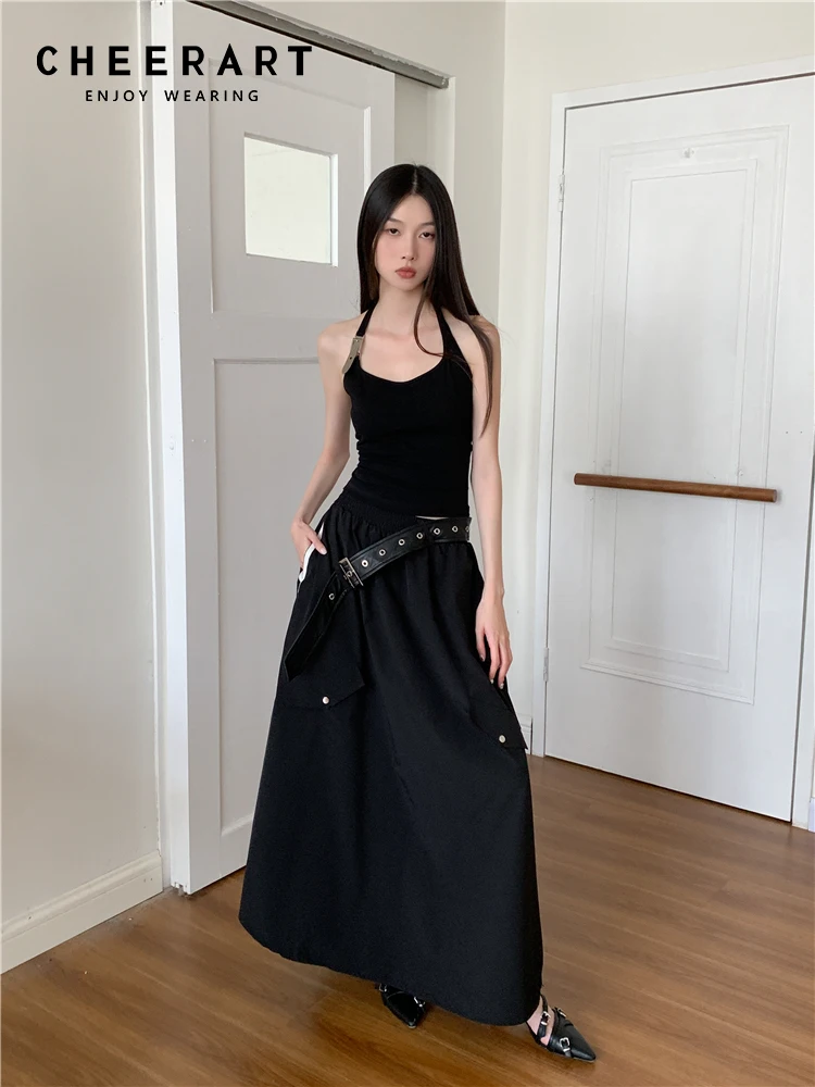 CHEERART Black Cargo Skirt For Women 2023 High Waist A Line Long Maxi Skirt Designer Bottoms European Clothing
CHEERART Black Cargo Skirt For Women 2023 High Waist A Line Long Maxi Skirt Designer Bottoms European Clothing