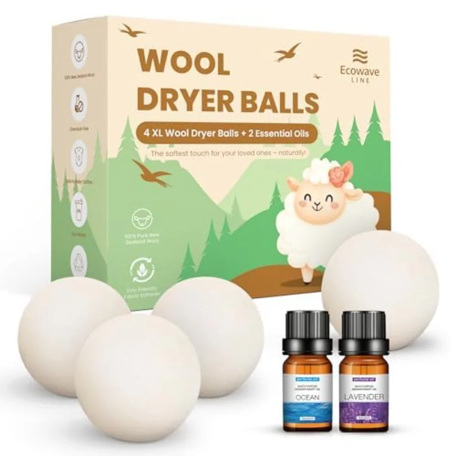 Wool Dryer Balls 4XL Pack + 2 Essential Oils 100% Pure New Zealand Wool Eco-Friendly Fabric Softener
Wool Dryer Balls 4XL Pack + 2 Essential Oils 100% Pure New Zealand Wool Eco-Friendly Fabric Softener