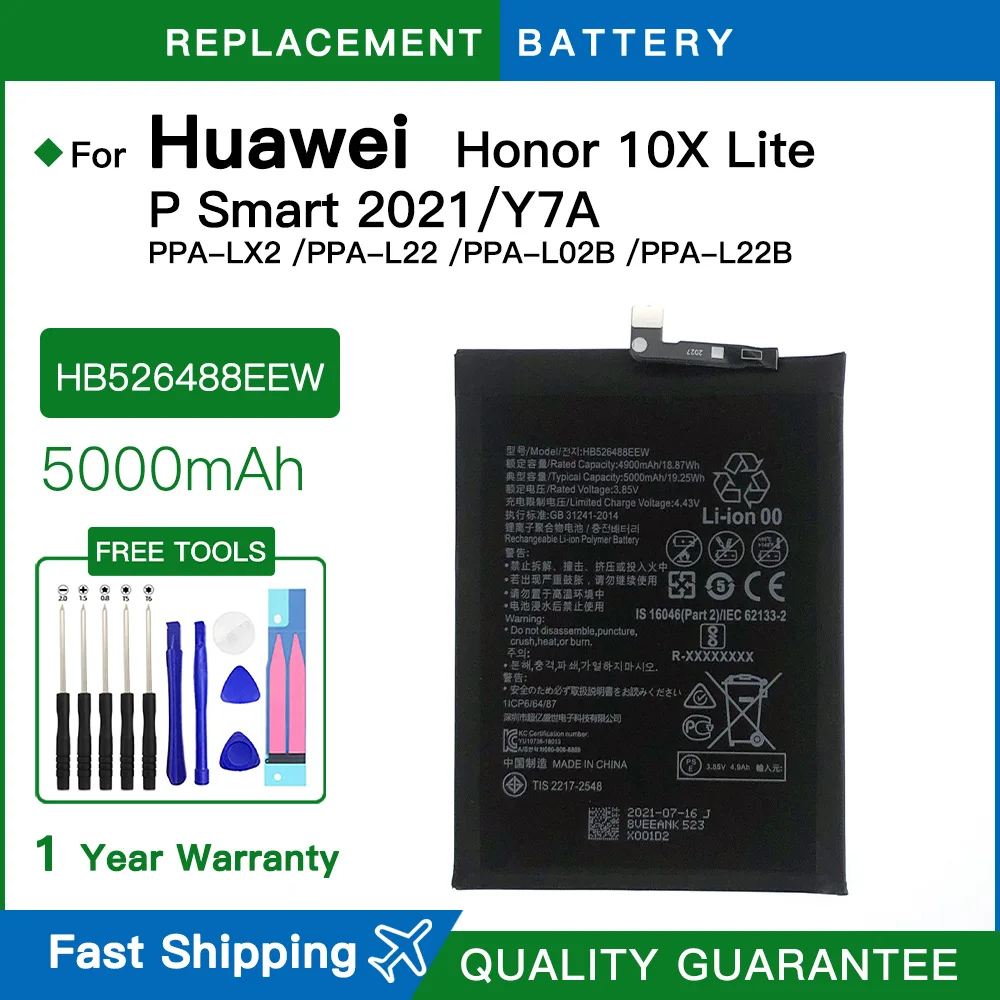 Brand new HB526488EEW For HUAWEI P Smart 2021/Y7A/Honor 10X Lite Mobile Phone Batteries batteria Battery +Free Tools
Brand new HB526488EEW For HUAWEI P Smart 2021/Y7A/Honor 10X Lite Mobile Phone Batteries batteria Battery +Free Tools
