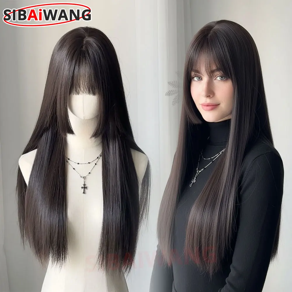 Dark Brown Long Straight Hairline Wigs With Bangs For Women Natural Straight Layered Fake Hair Party Cosplay Wigs Heat Resistant
Dark Brown Long Straight Hairline Wigs With Bangs For Women Natural Straight Layered Fake Hair Party Cosplay Wigs Heat Resistant