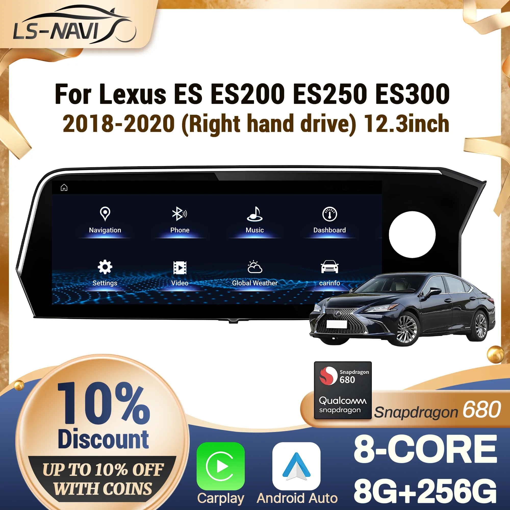12.3 inch Right hand drive For Lexus ES ES200 ES250 ES300 2018-2020 Car Radio Wireless CarPlay Multimedia Snapdragon 680 Screen
12.3 inch Right hand drive For Lexus ES ES200 ES250 ES300 2018-2020 Car Radio Wireless CarPlay Multimedia Snapdragon 680 Screen
